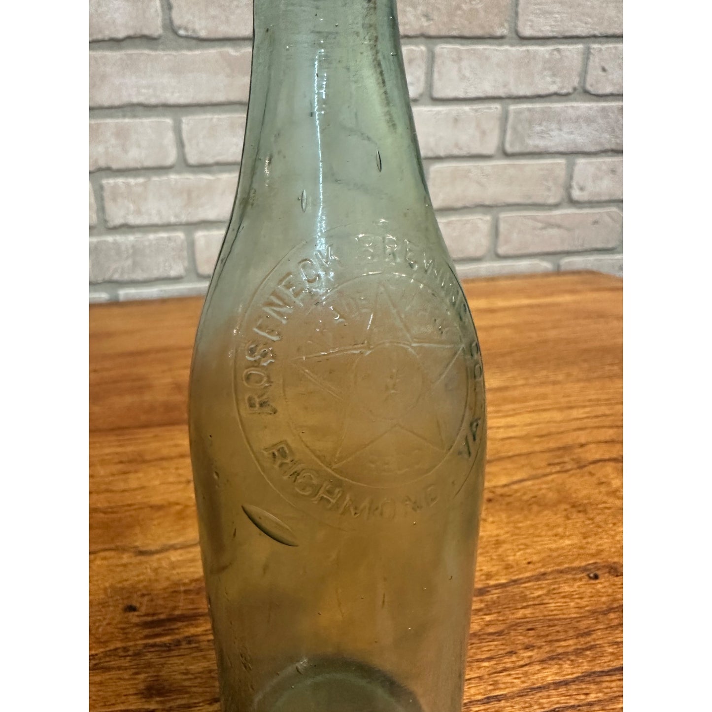 Vintage Roseneck Brewing Co. Beer Bottle Clear Aqua Embossed Richmond VA