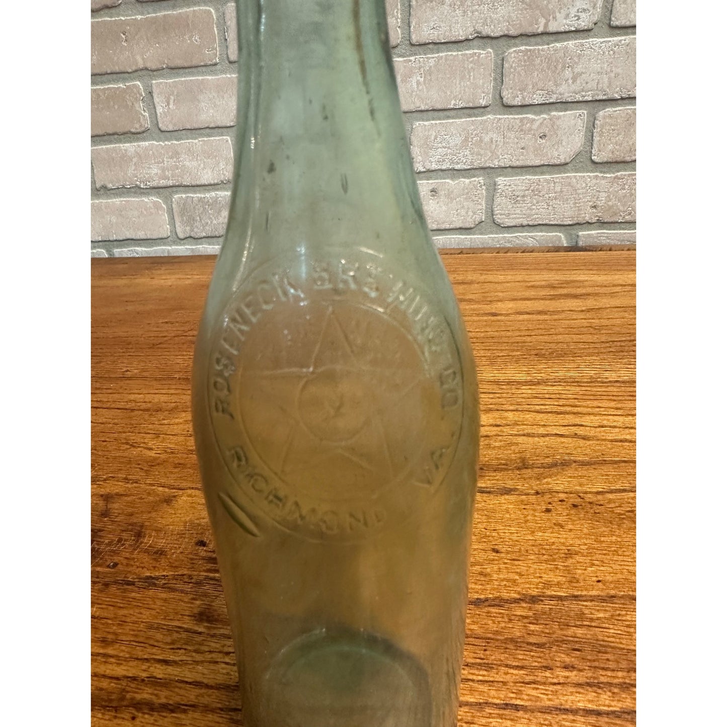 Vintage Roseneck Brewing Co. Beer Bottle Clear Aqua Embossed Richmond VA