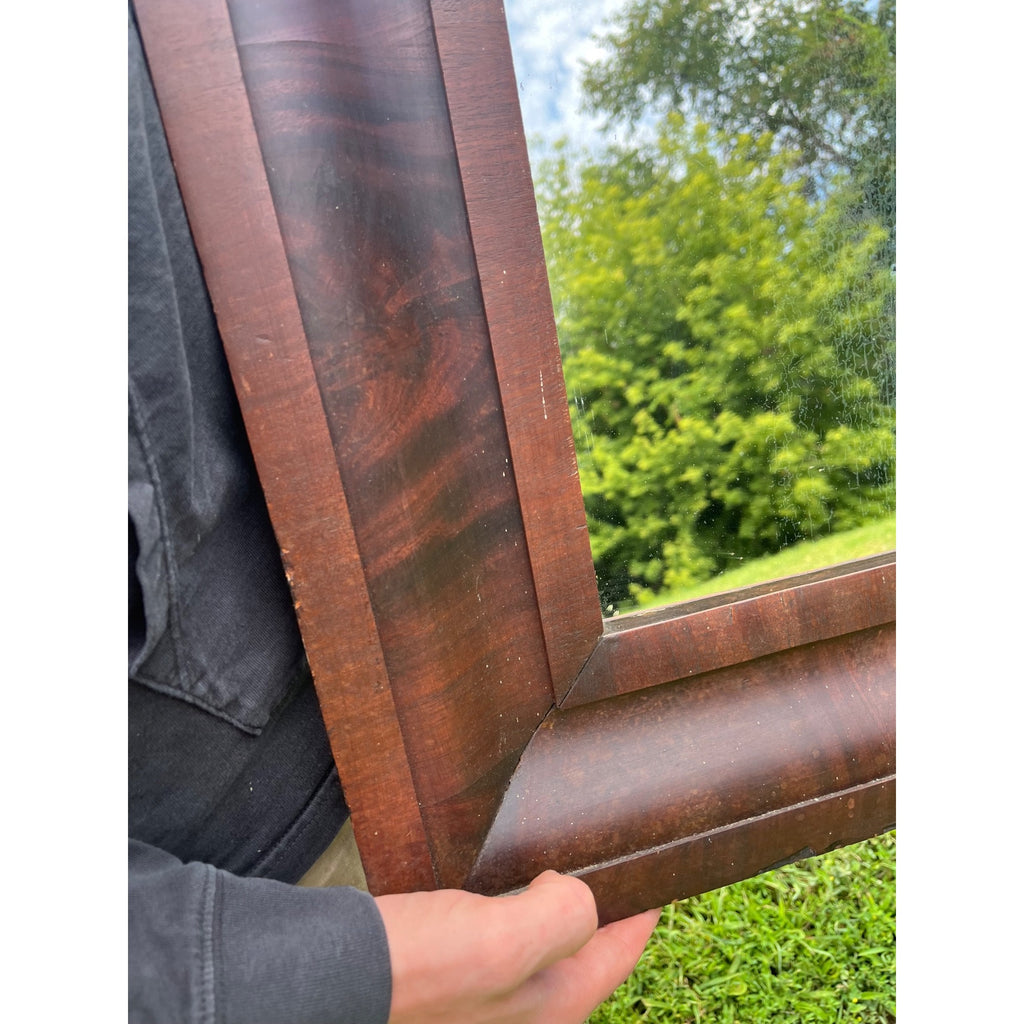 Antique 1890s Mahogany Veneer Wood-Framed Wall Mirror Wall Hanging Entryway Hallway