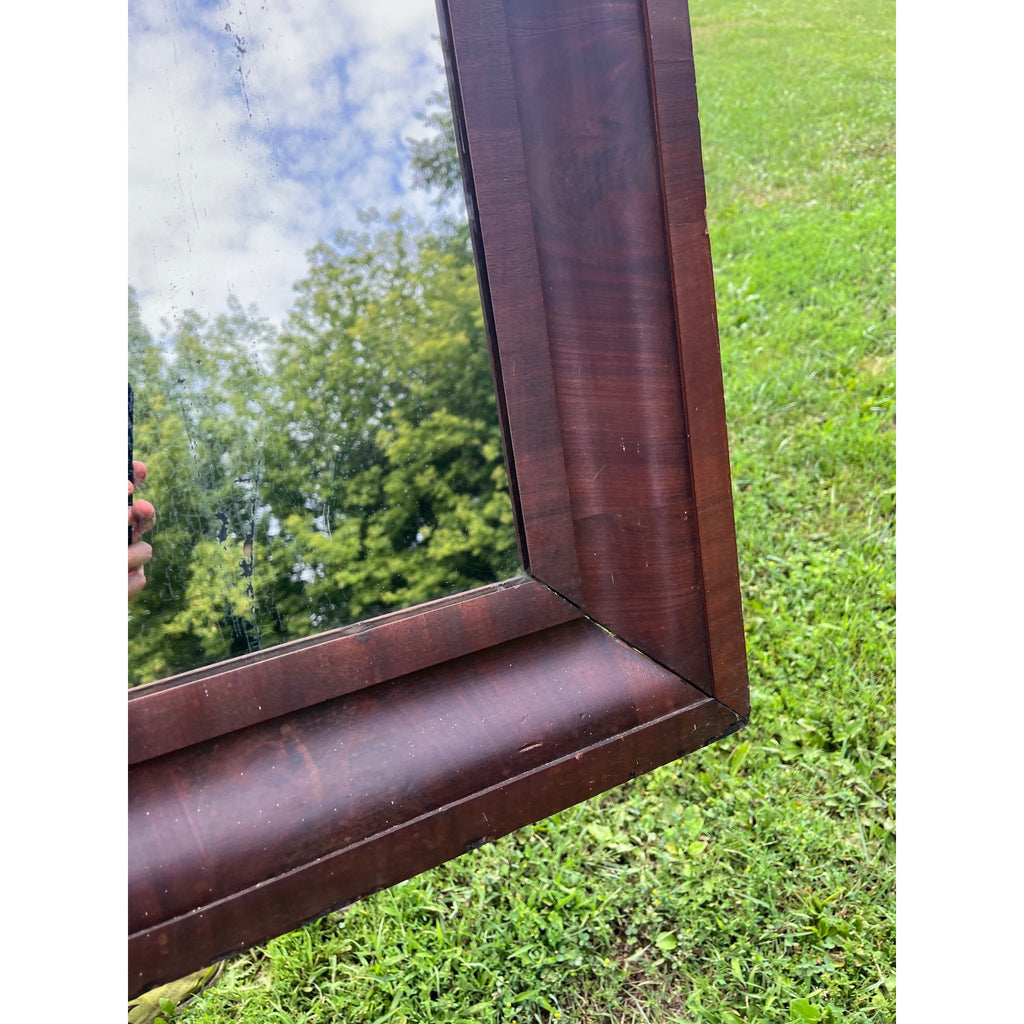 Antique 1890s Mahogany Veneer Wood-Framed Wall Mirror Wall Hanging Entryway Hallway