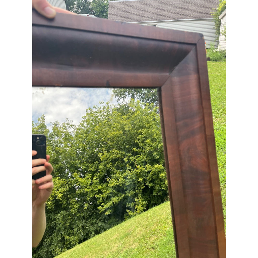 Antique 1890s Mahogany Veneer Wood-Framed Wall Mirror Wall Hanging Entryway Hallway