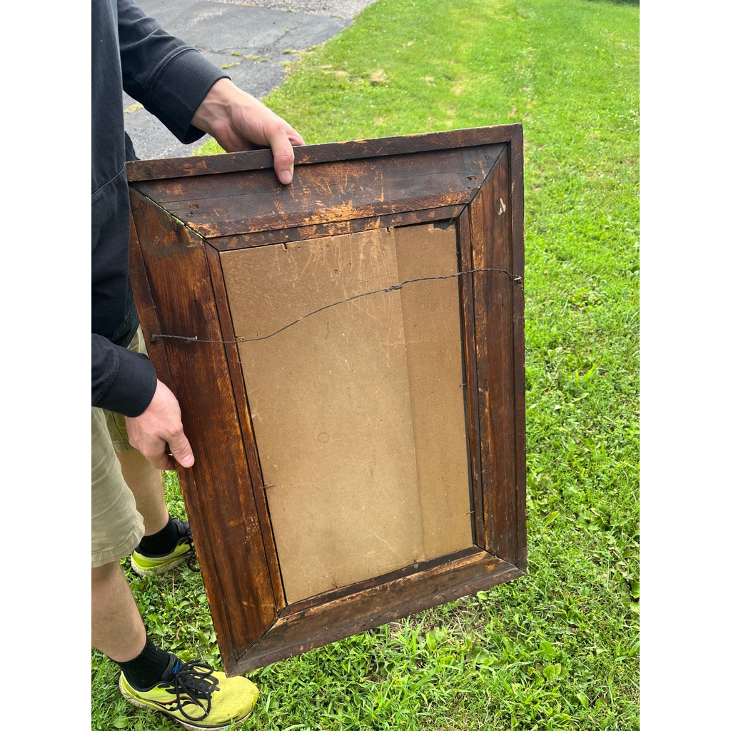 Antique 1890s Mahogany Veneer Wood-Framed Wall Mirror Wall Hanging Entryway Hallway
