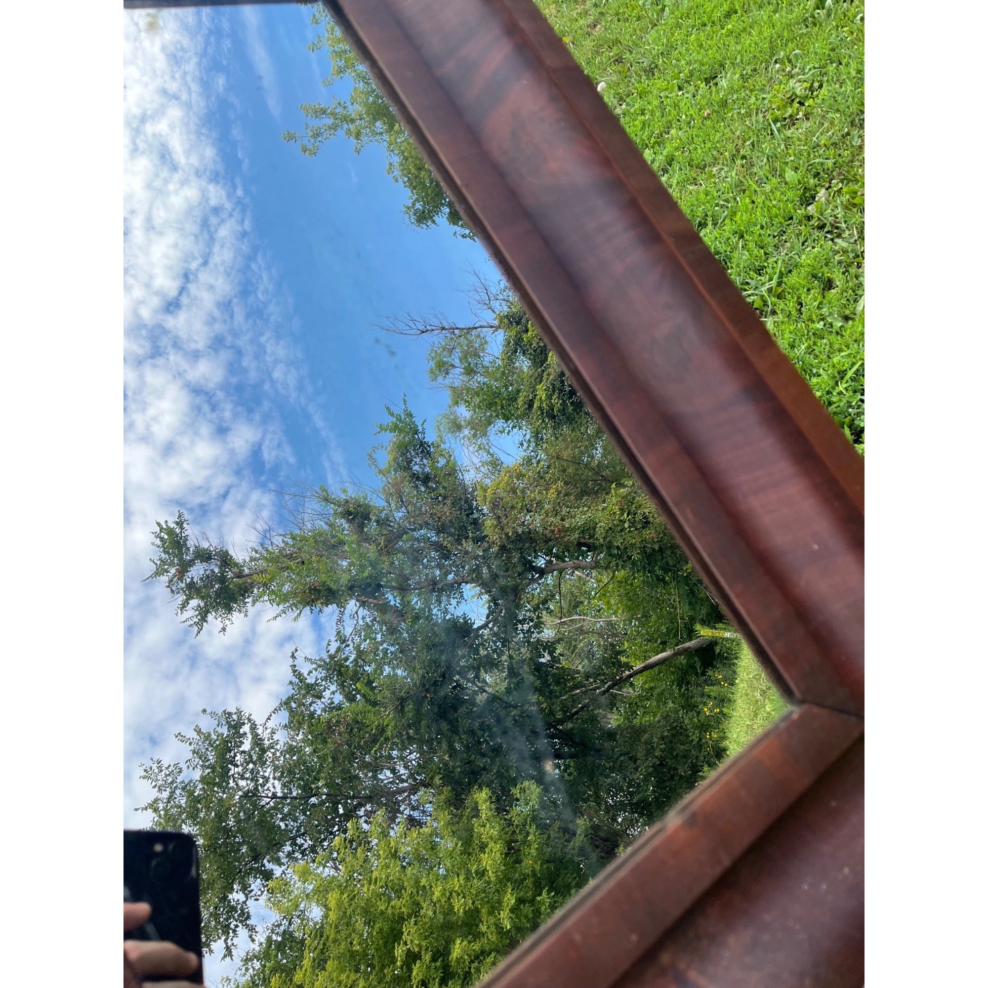 Antique 1890s Mahogany Veneer Wood-Framed Wall Mirror Wall Hanging Entryway Hallway