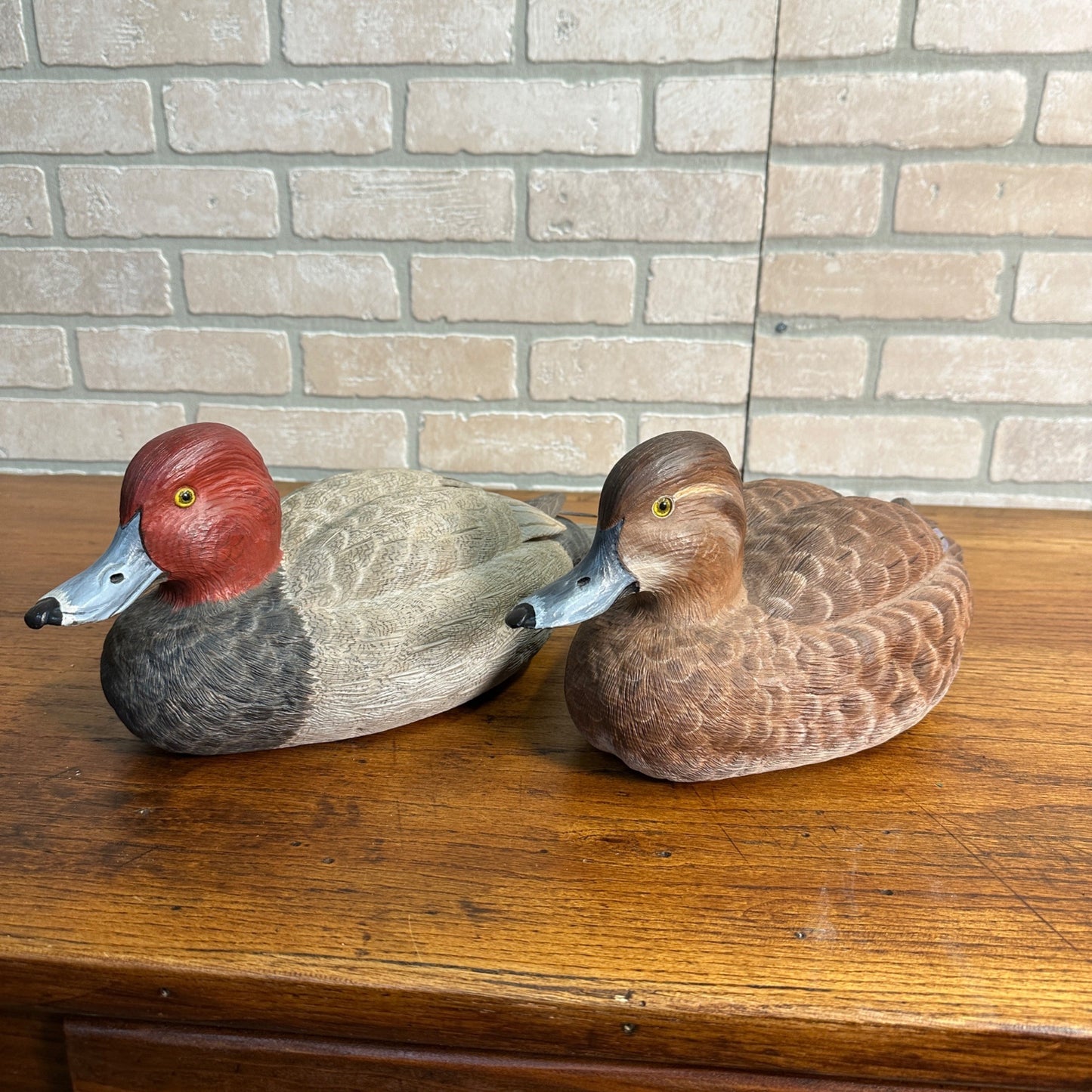 Pair of American Redheads Orante Duck Decoys Bill Brauer Carver Fond du Lac Wis