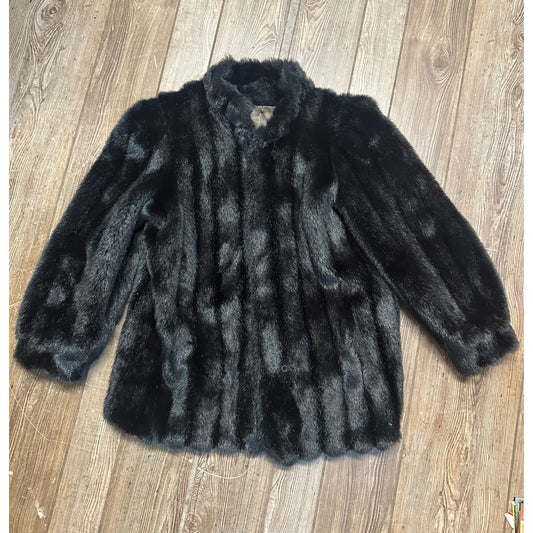 Vintage Womens Black Faux Fur Winter Coat Jacket Fashion Retro