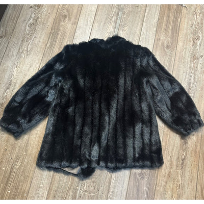 Vintage Womens Black Faux Fur Winter Coat Jacket Fashion Retro