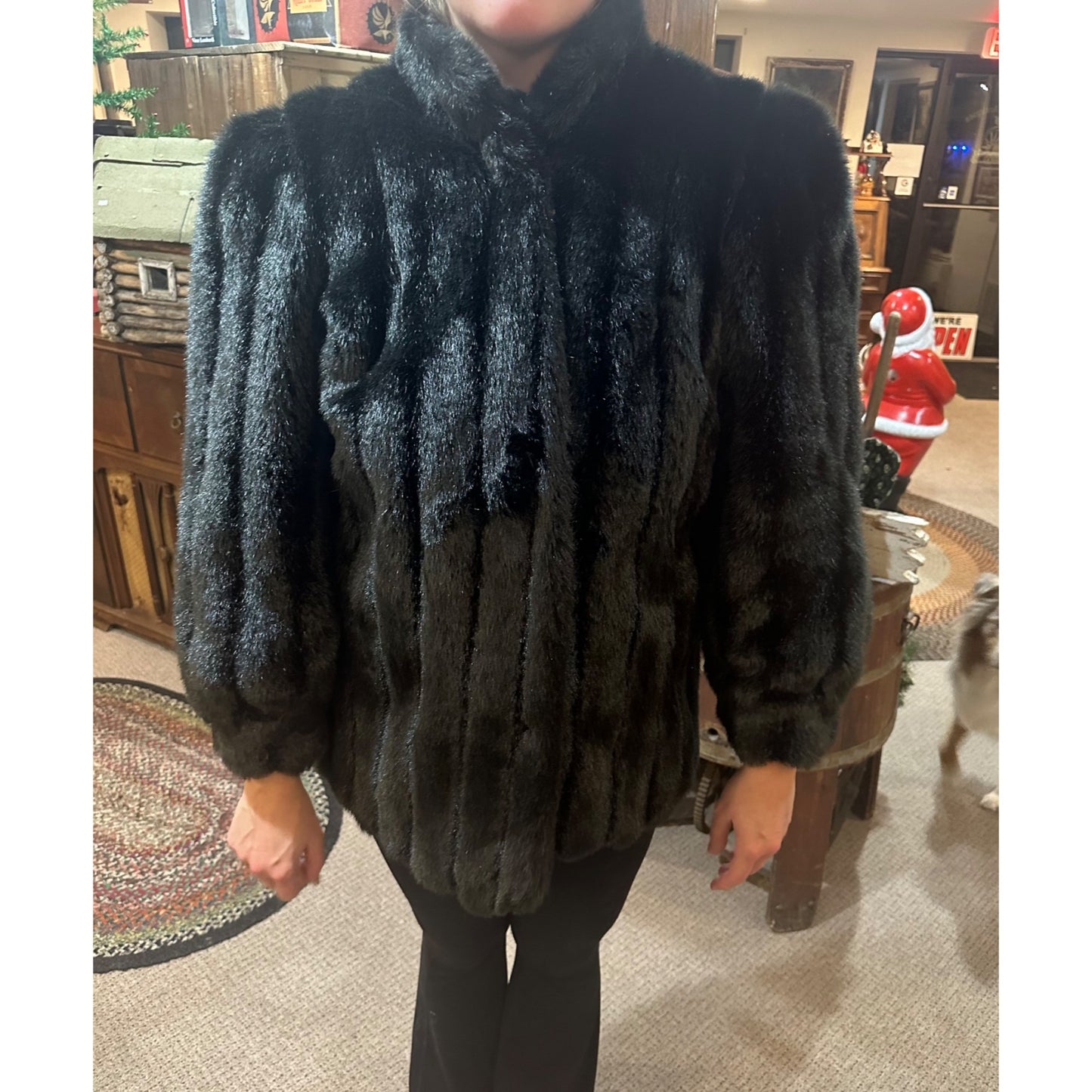 Vintage Womens Black Faux Fur Winter Coat Jacket Fashion Retro