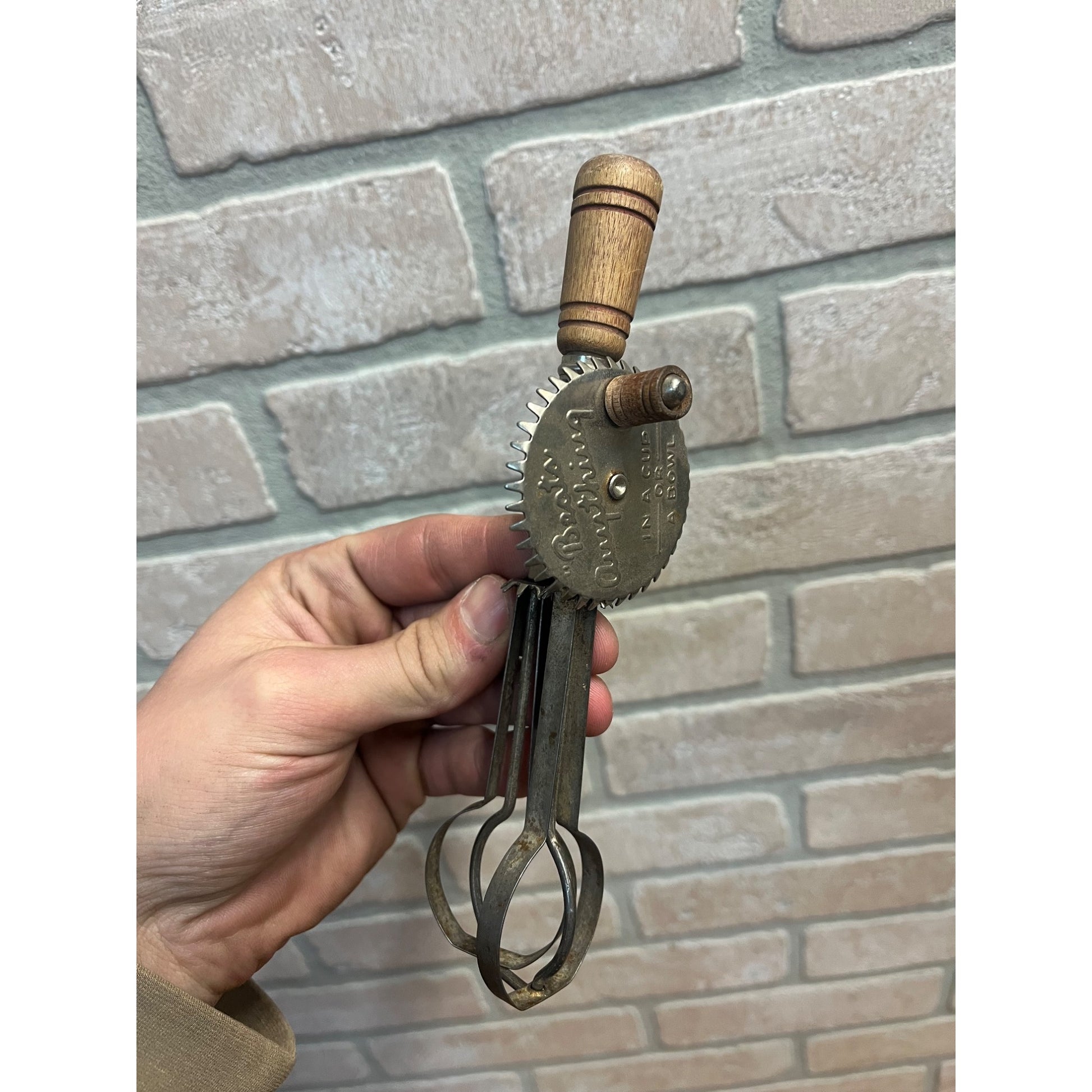 Vintage Small 7.5" Childs Egg Beater Mixer - A & J Beats Anything in Cup or Bowl