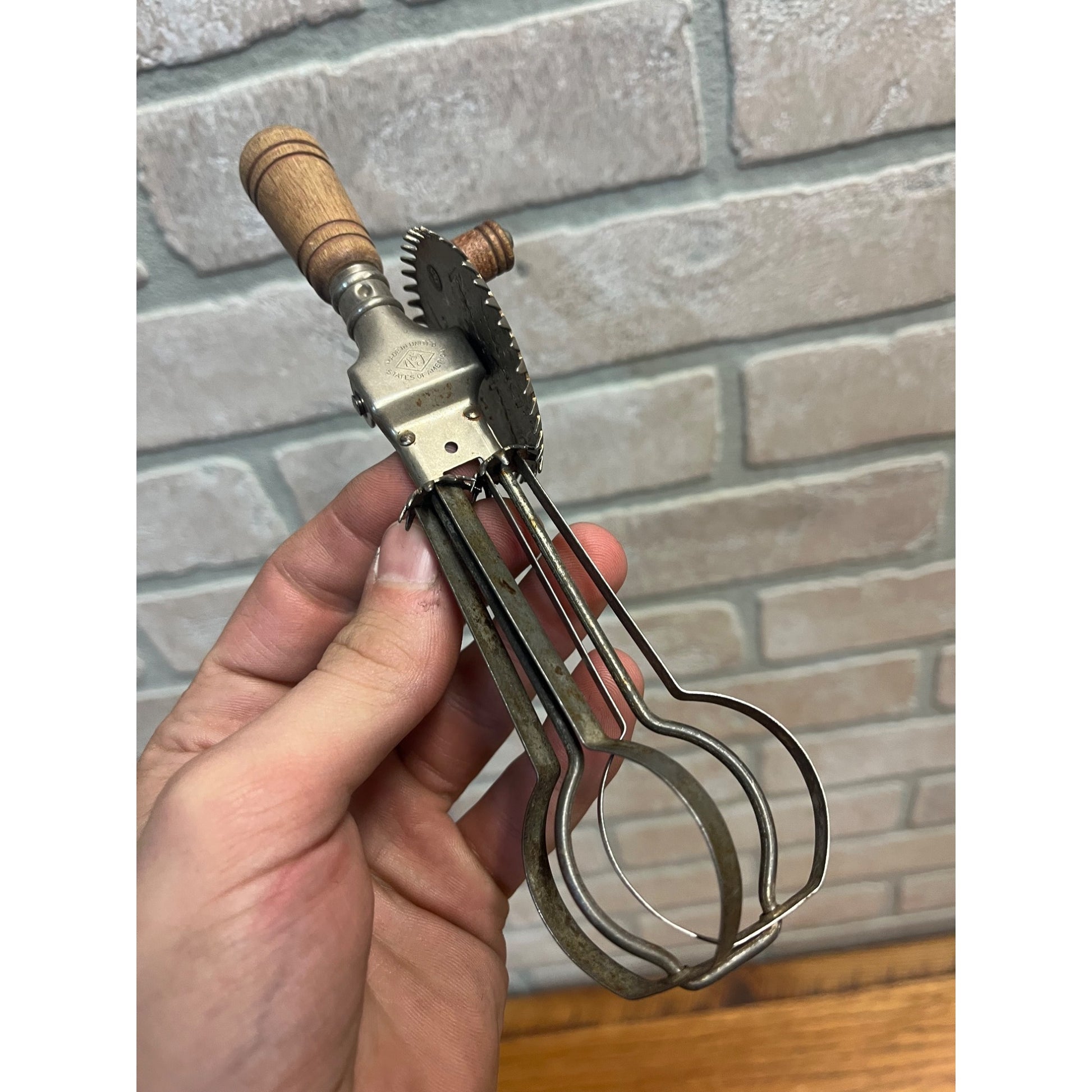 Vintage Small 7.5" Childs Egg Beater Mixer - A & J Beats Anything in Cup or Bowl