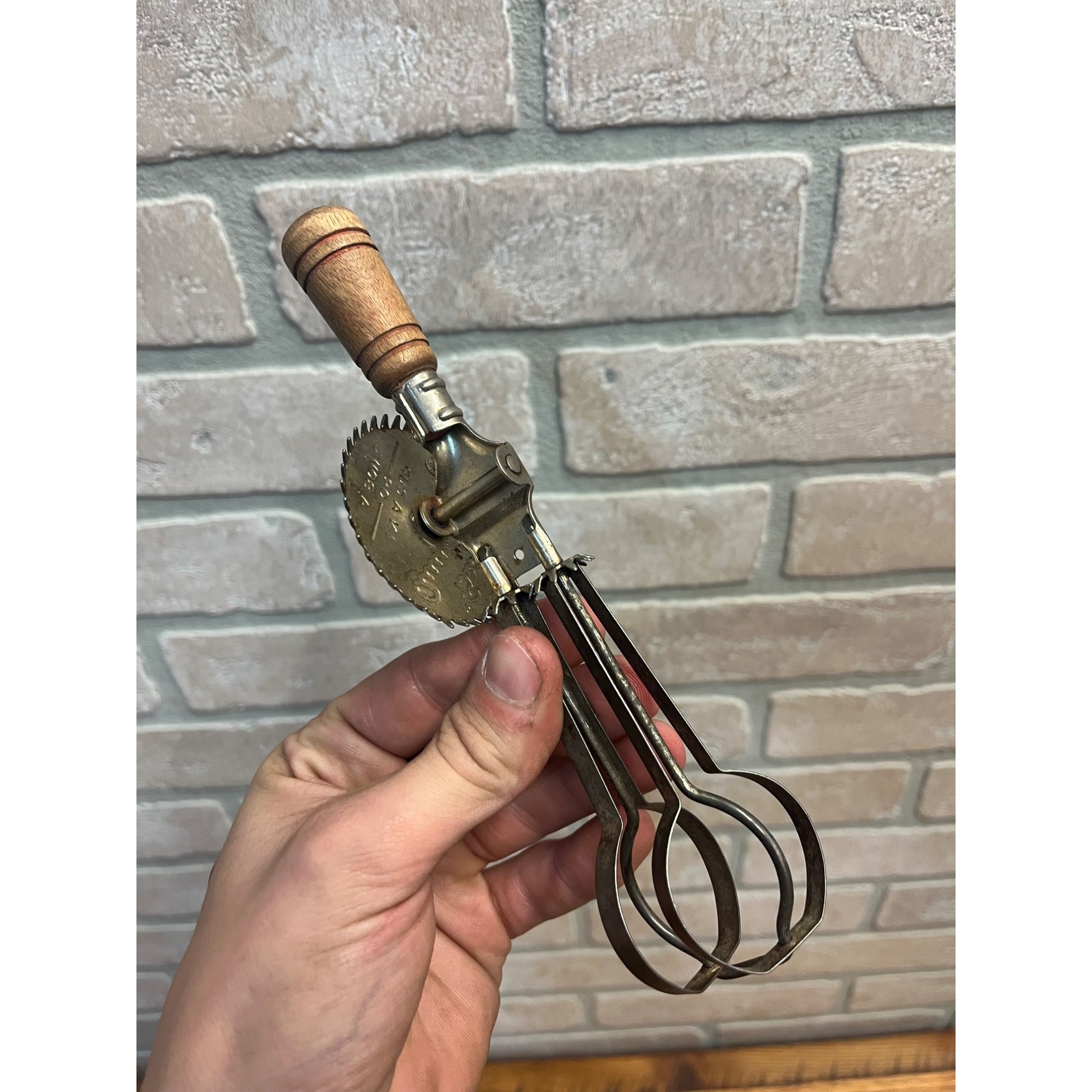 Vintage Small 7.5" Childs Egg Beater Mixer - A & J Beats Anything in Cup or Bowl