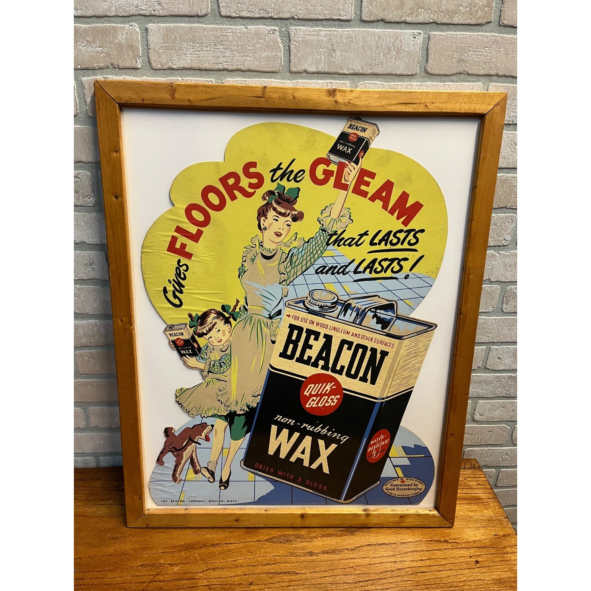 Vintage 1950s Beacon Quik Gloss Wax Advertising Cardboard Sign The Beacon Company