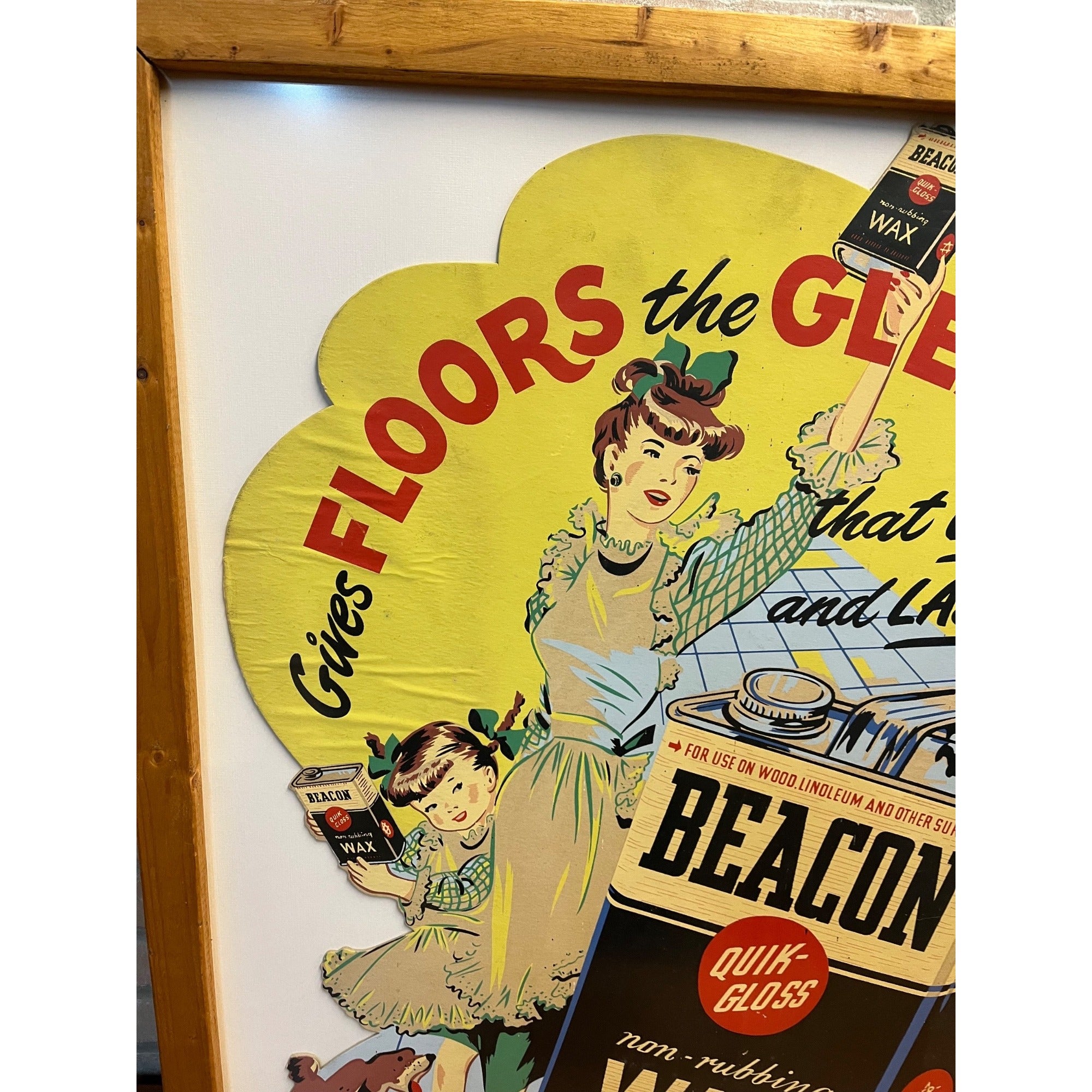 Vintage 1950s Beacon Quik Gloss Wax Advertising Cardboard Sign The Beacon Company
