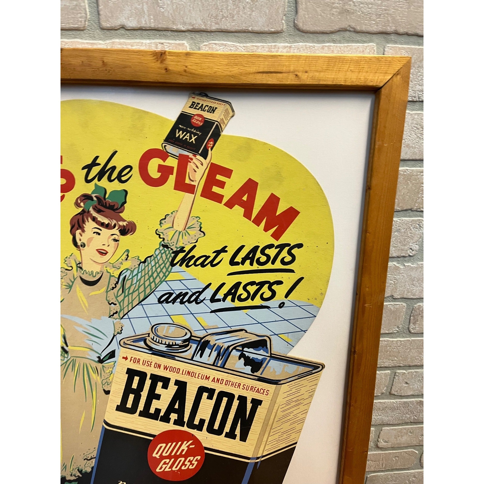 Vintage 1950s Beacon Quik Gloss Wax Advertising Cardboard Sign The Beacon Company