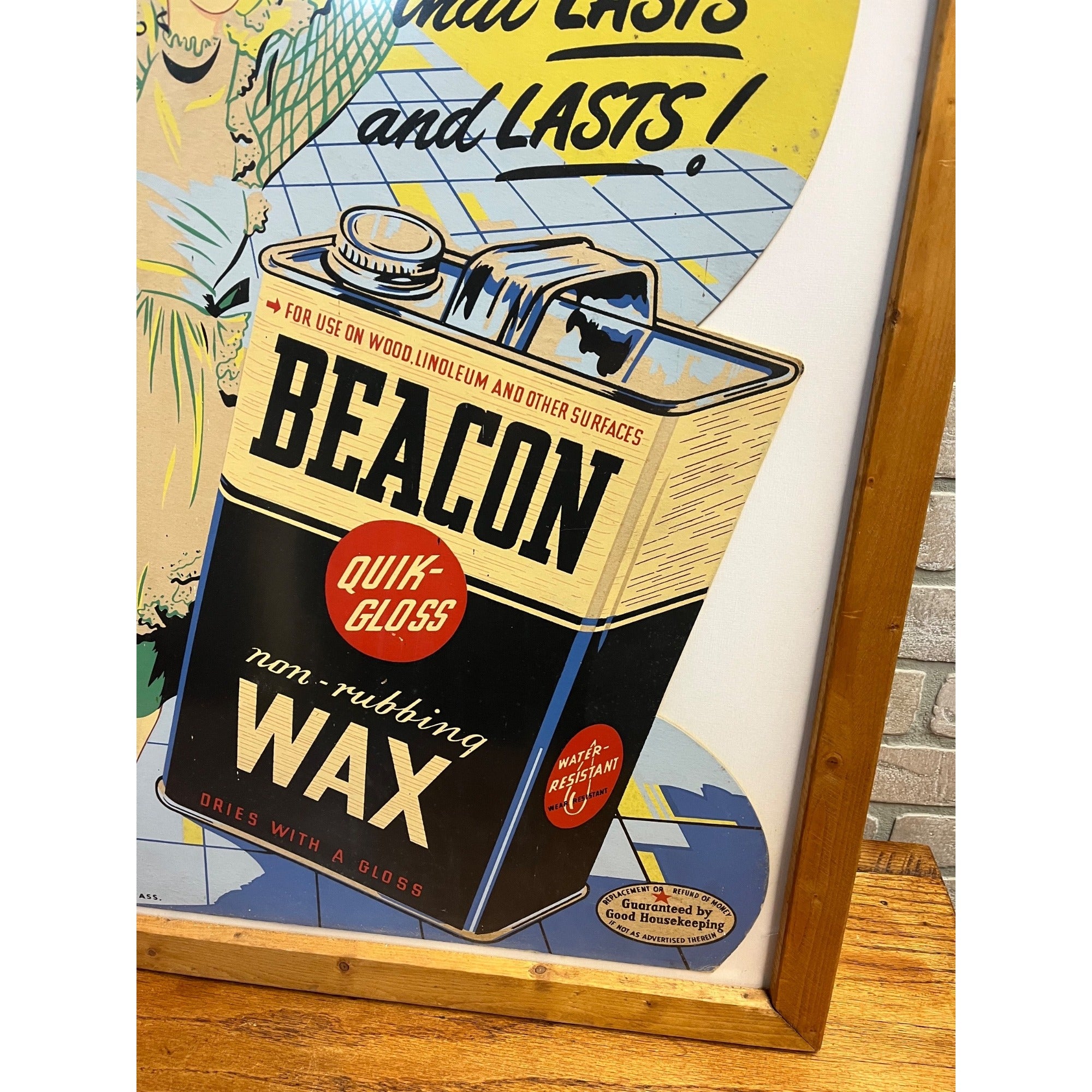 Vintage 1950s Beacon Quik Gloss Wax Advertising Cardboard Sign The Beacon Company