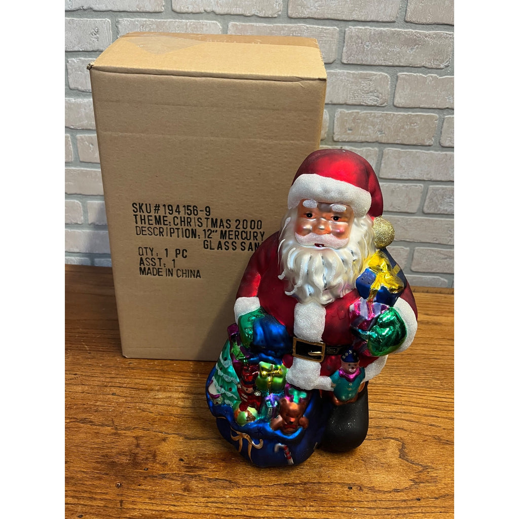 NIOB Santa Claus Hand Blown Mercury Glass X- Large Christmas Figurine 12"