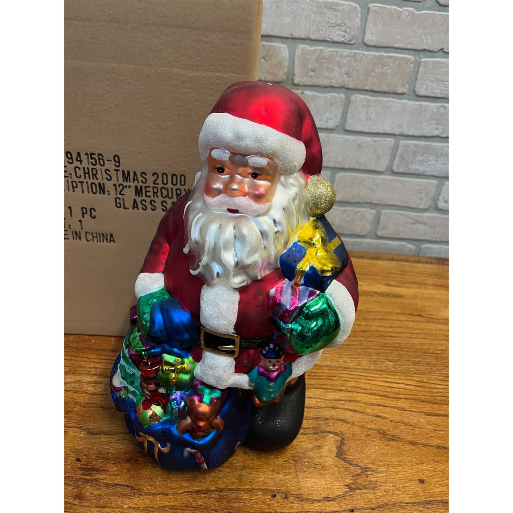 NIOB Santa Claus Hand Blown Mercury Glass X- Large Christmas Figurine 12"