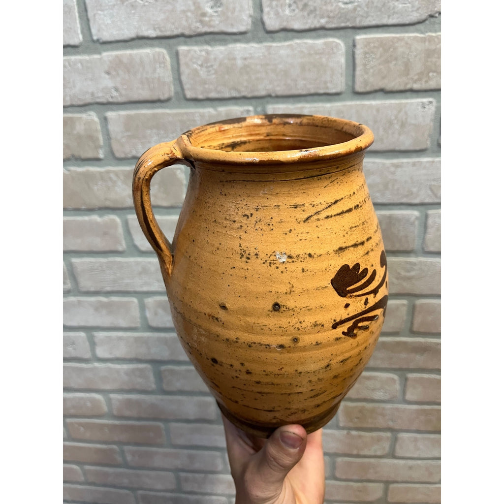 Antique 1880s French Pottery Milk Pitcher Jug Terracotta Earthenware Country Farmhouse