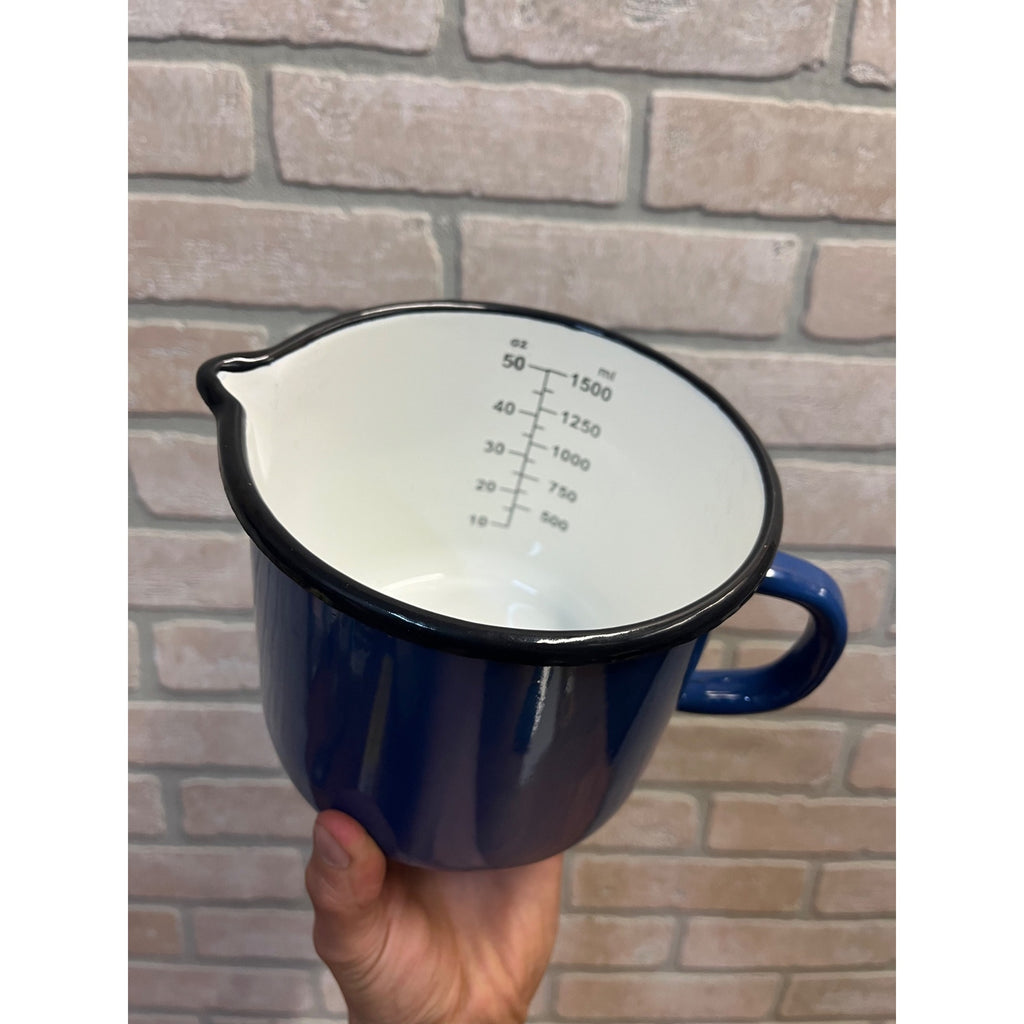 Retro Romanian Emailul Fine Enamelware Measuring Cup With Handle in Dark Blue Kitchen Decor