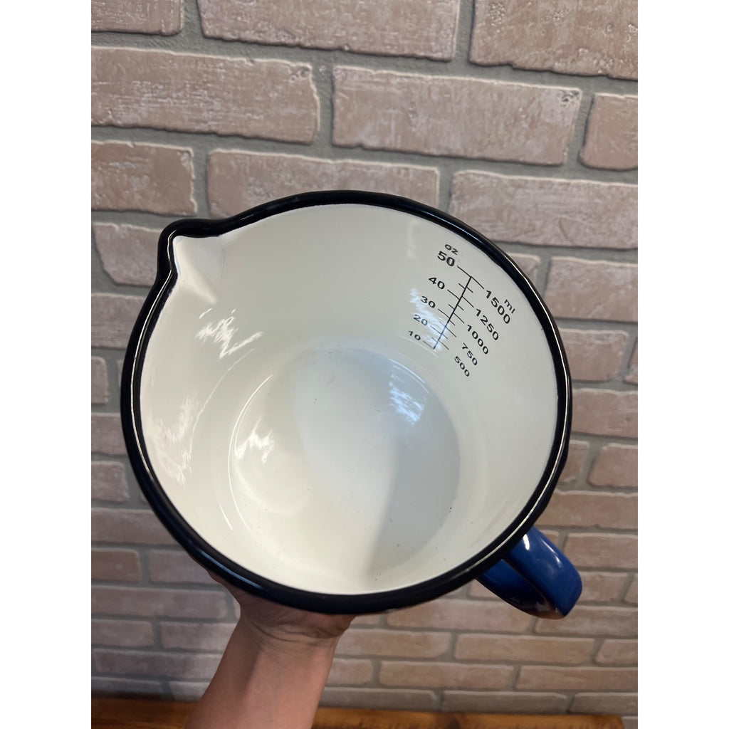 Retro Romanian Emailul Fine Enamelware Measuring Cup With Handle in Dark Blue Kitchen Decor