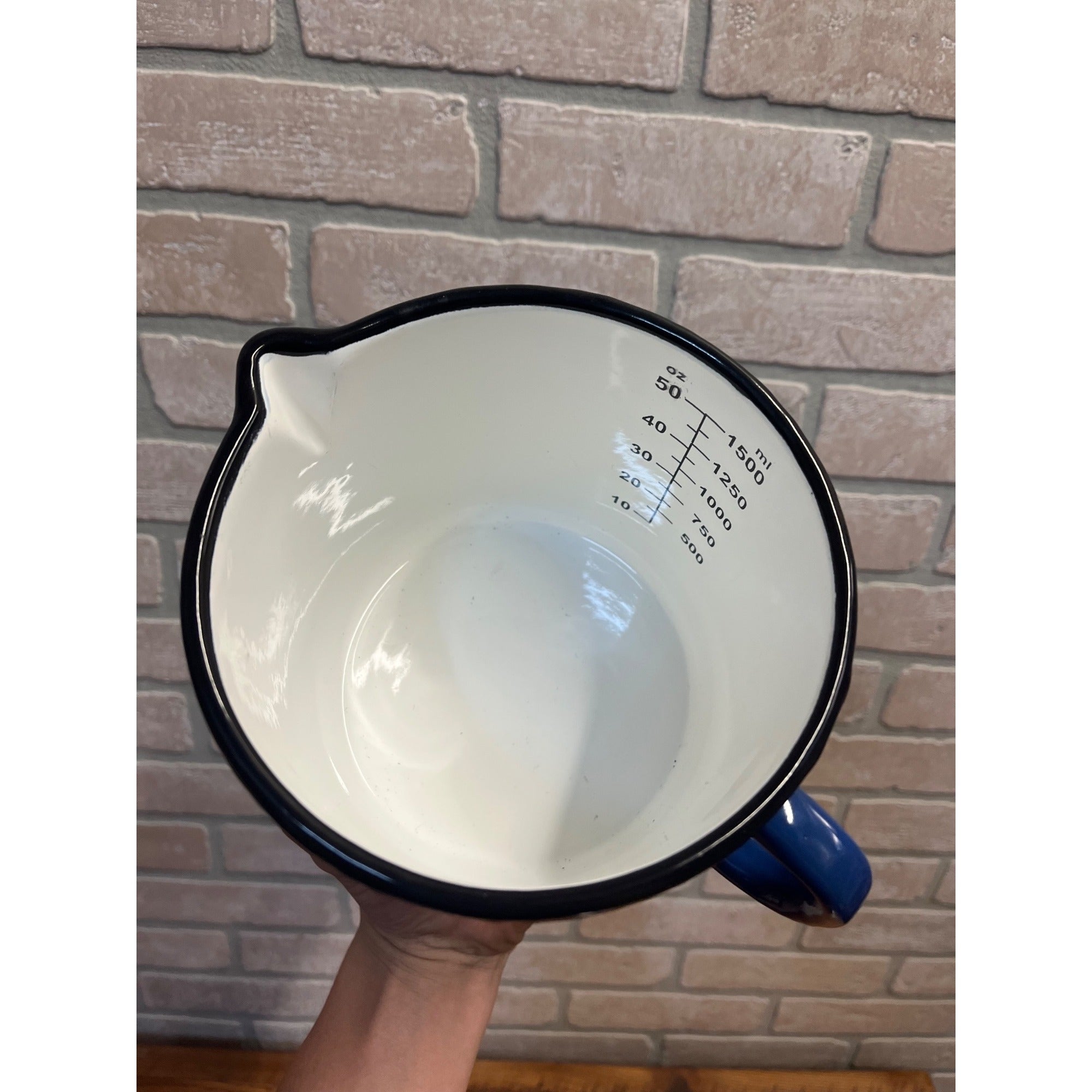 Retro Romanian Emailul Fine Enamelware Measuring Cup With Handle in Dark Blue Kitchen Decor