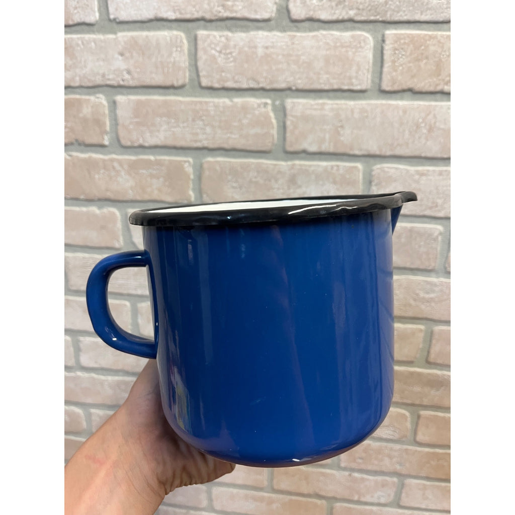 Retro Romanian Emailul Fine Enamelware Measuring Cup With Handle in Dark Blue Kitchen Decor