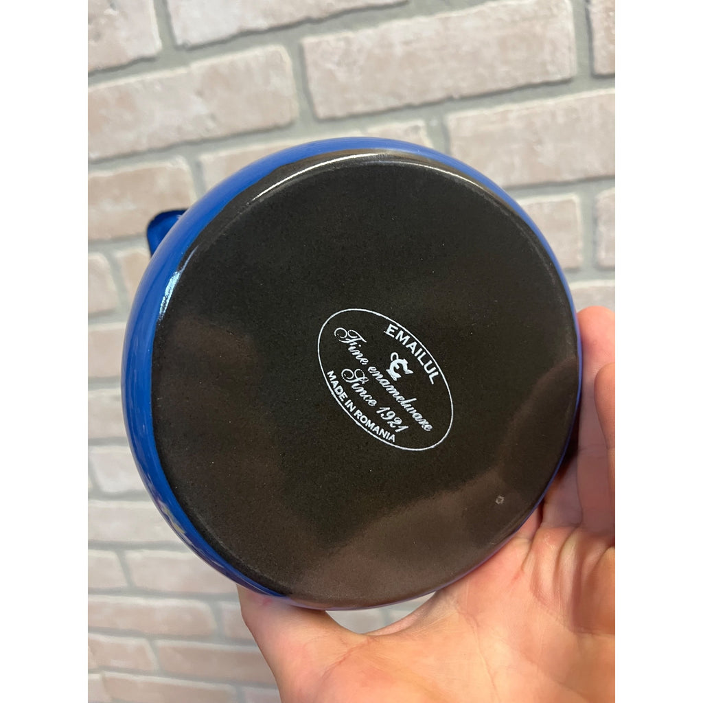 Retro Romanian Emailul Fine Enamelware Measuring Cup With Handle in Dark Blue Kitchen Decor