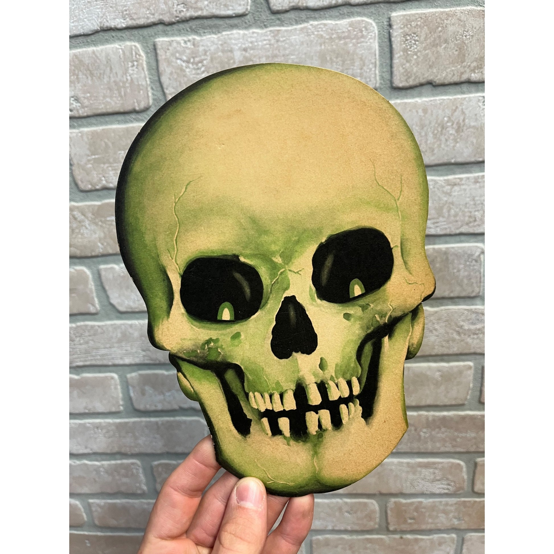 Vintage Dennison Halloween 1950s Skull Skeleton Head Diecut Wall Decor