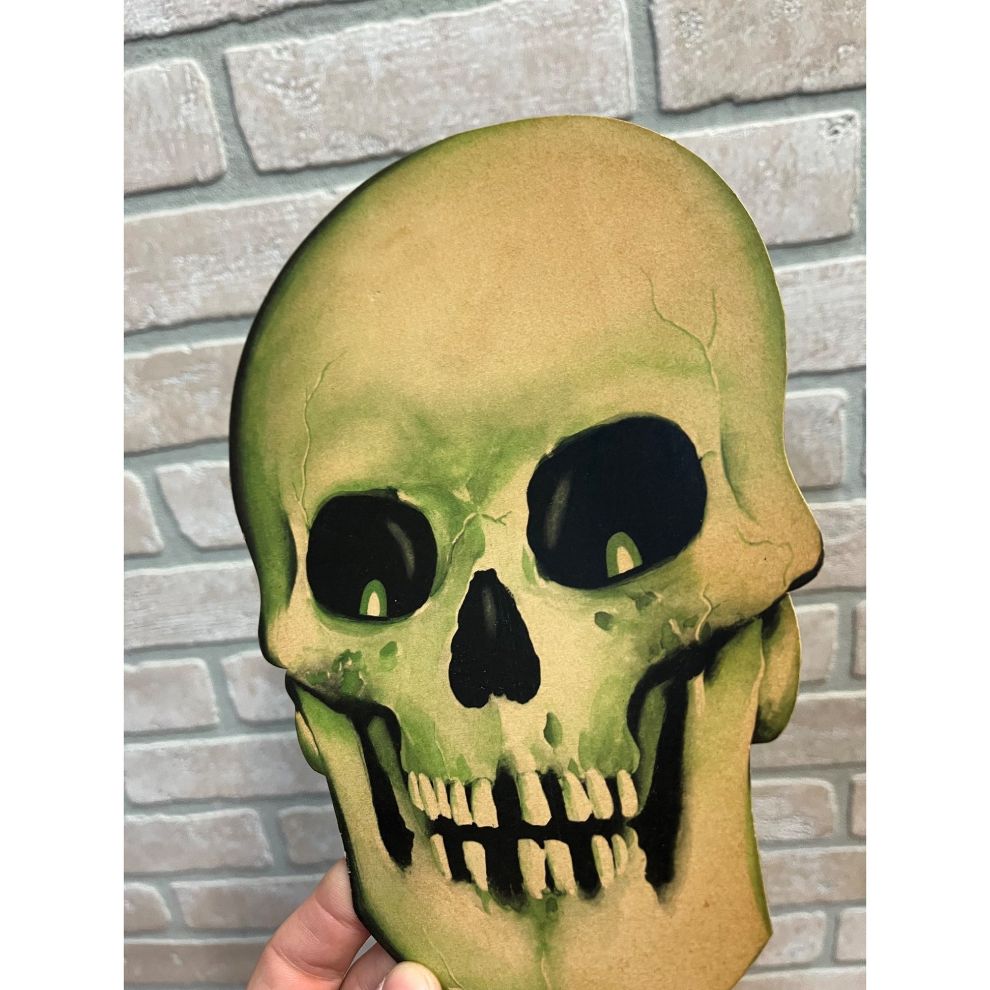 Vintage Dennison Halloween 1950s Skull Skeleton Head Diecut Wall Decor