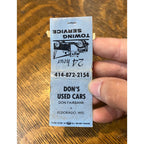 Vintage Matchbook Advertising - Don's Used Cars - Eldorado, Wis.