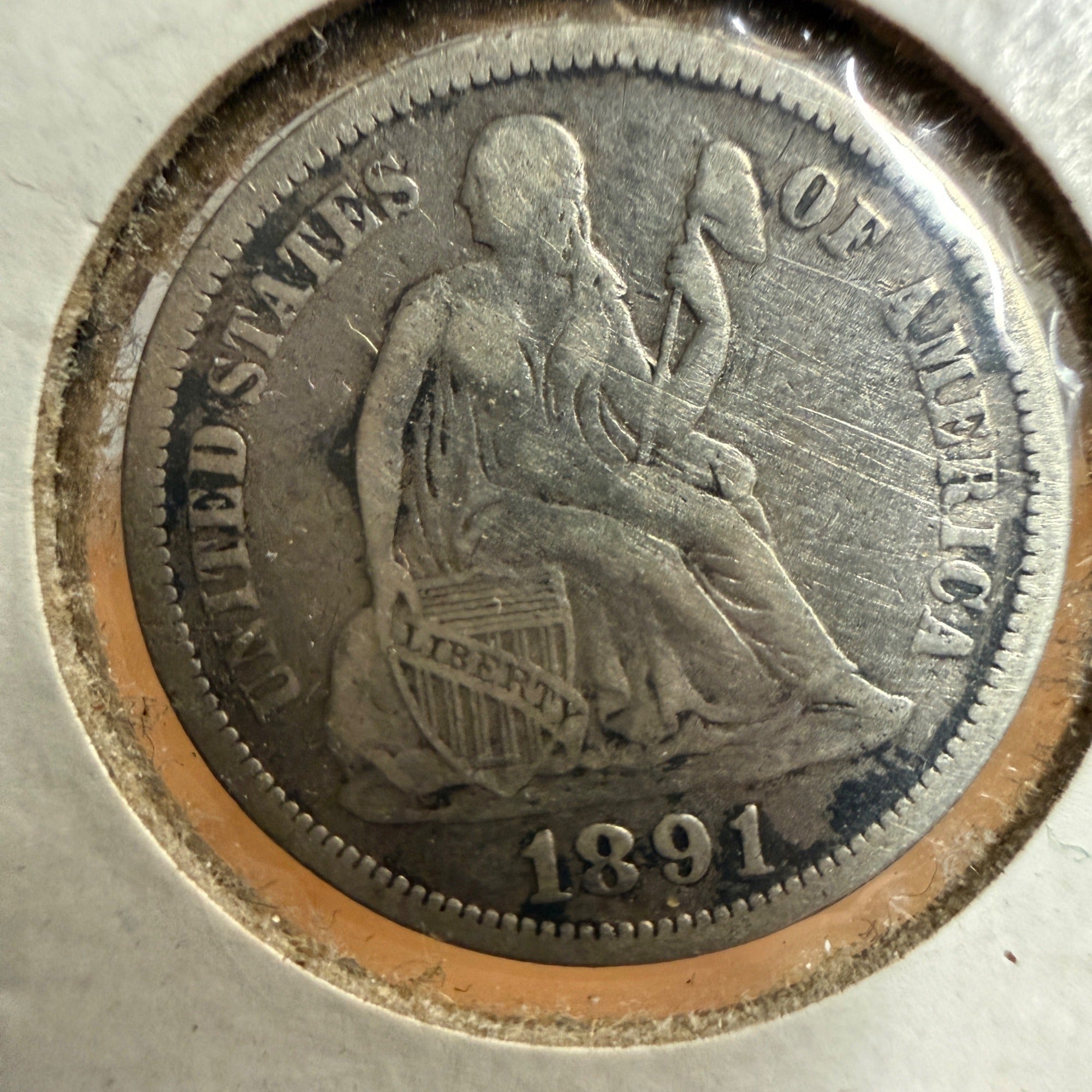 1891 Fine Seated Liberty Dime US Coin 90% Silver