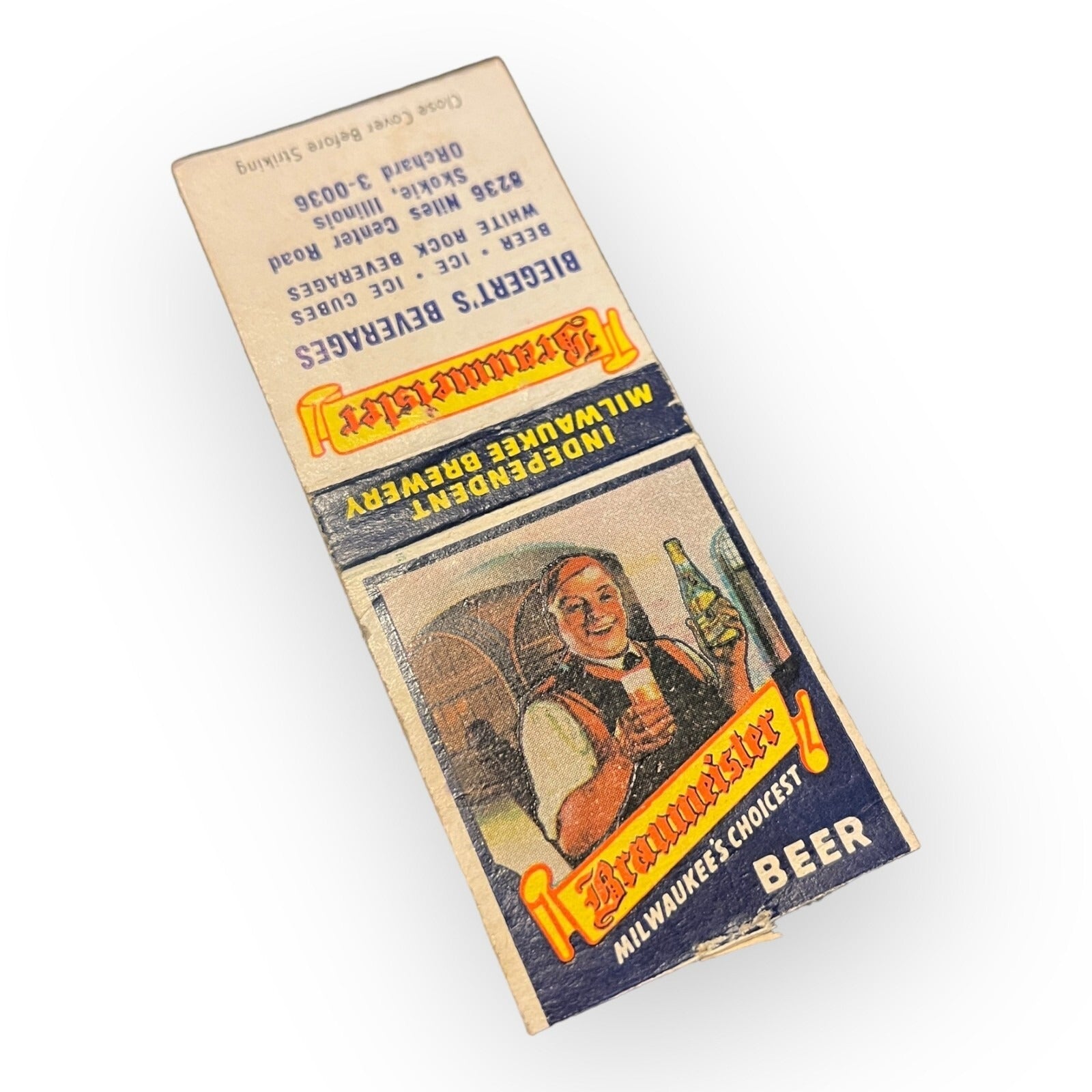 Vintage Braumeister Milwaukee Beer Skokie IL Bigert Advertising Matchbook