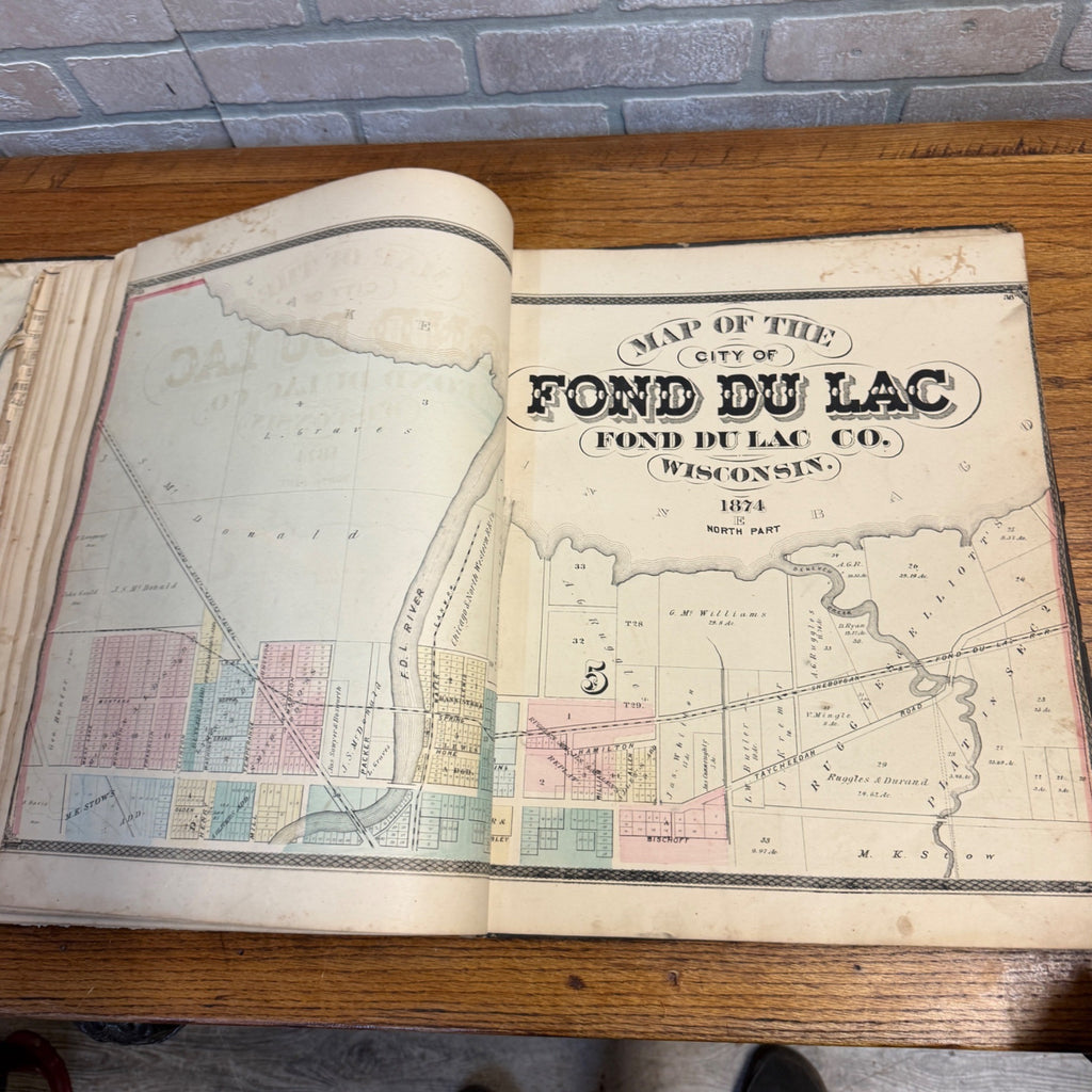 Antique 1874 Fond du Lac County Wisconsin Plat Map Complete Nice Condition