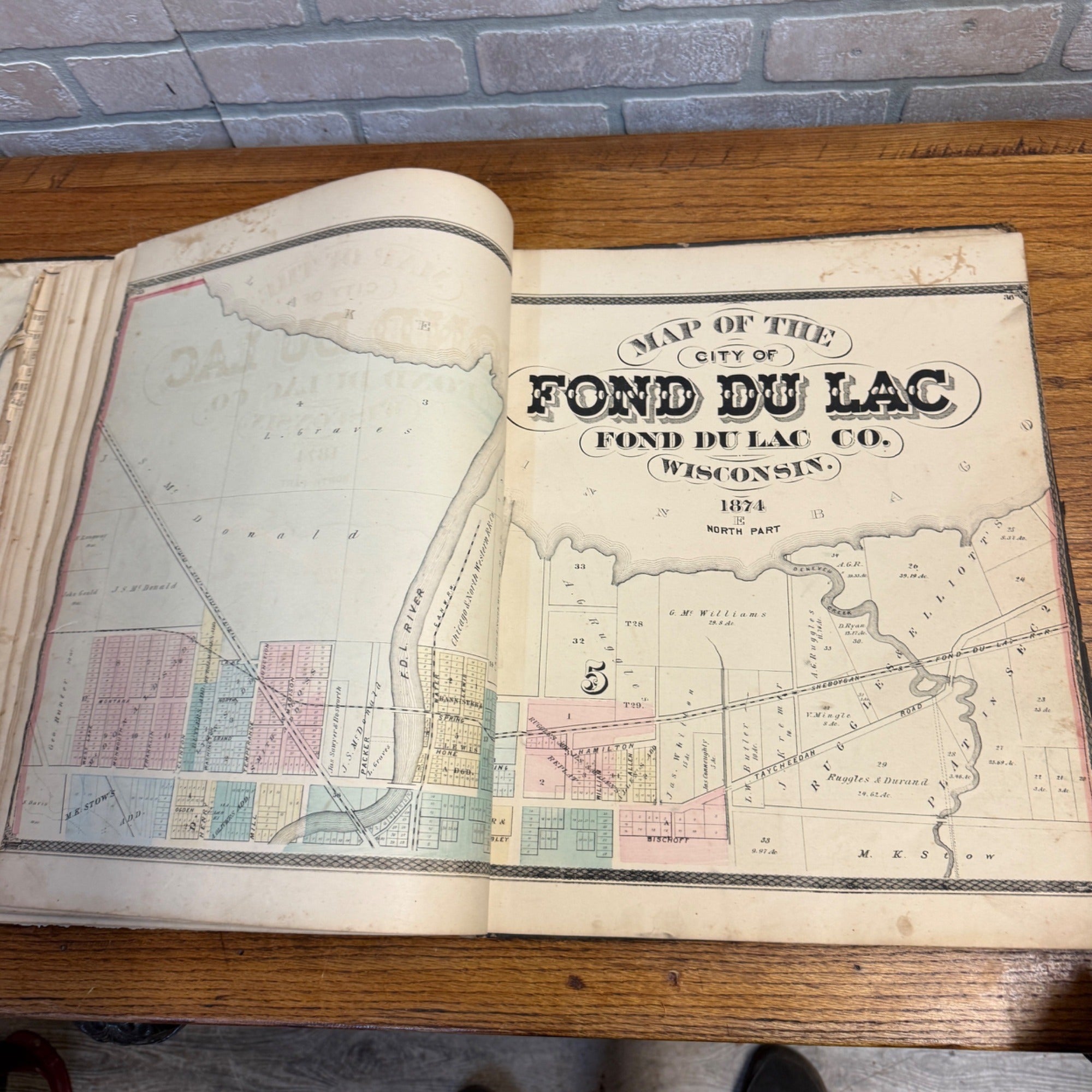 Antique 1874 Fond du Lac County Wisconsin Plat Map Complete Nice Condition