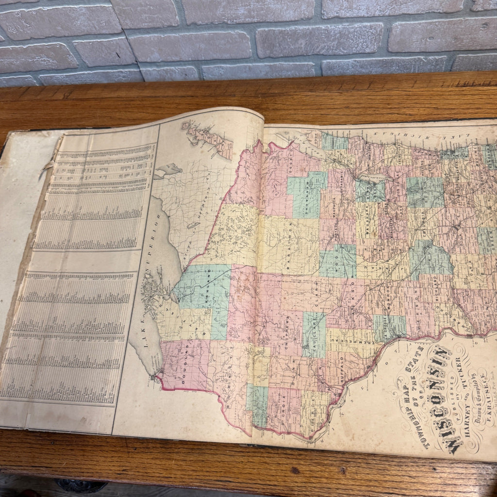 Antique 1874 Fond du Lac County Wisconsin Plat Map Complete Nice Condition