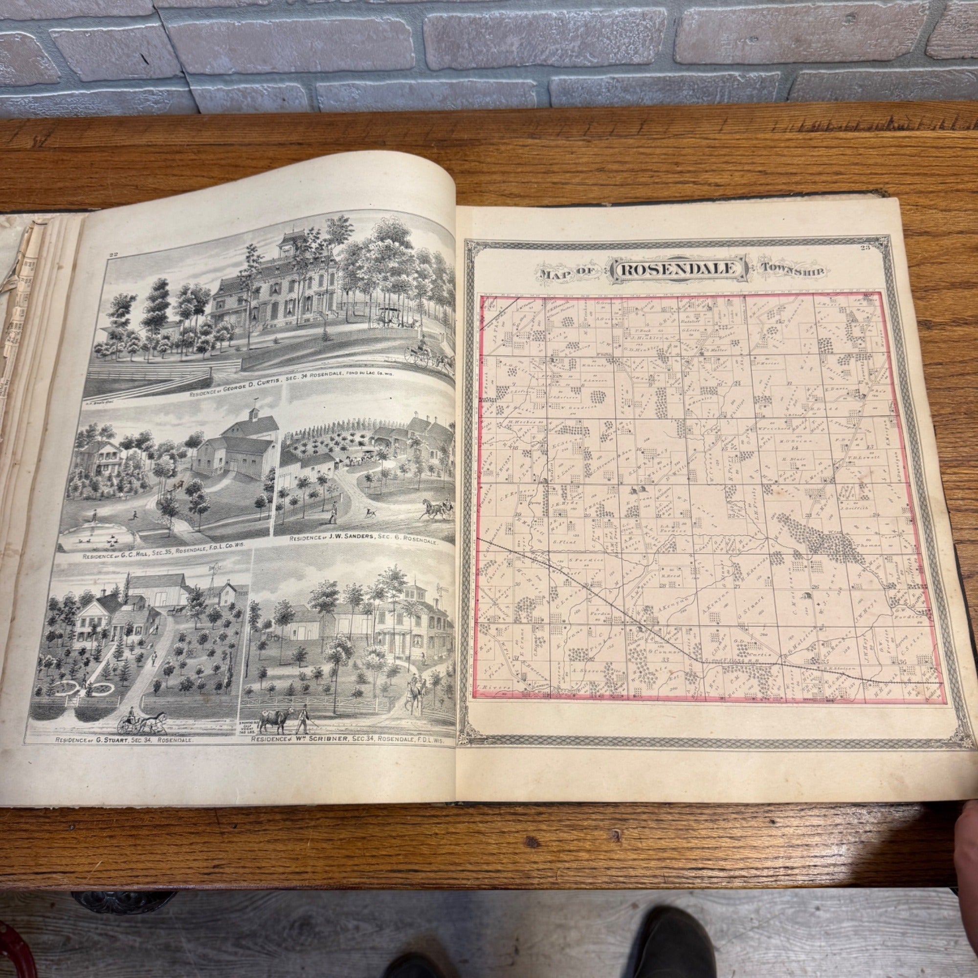 Antique 1874 Fond du Lac County Wisconsin Plat Map Complete Nice Condition