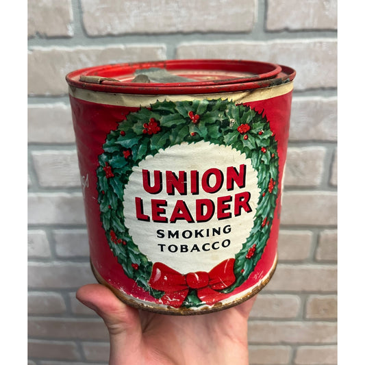 Vintage Union Leader Season's Greetings Smoking Tobacco Tin Can Christmas EMPTY