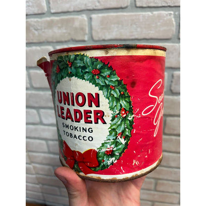 Vintage Union Leader Season's Greetings Smoking Tobacco Tin Can Christmas EMPTY
