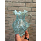 L.G. Wright Fenton Daisy & Fern Light Blue Opalescent Small Glass Pitcher VNTG