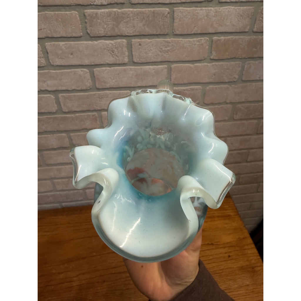 L.G. Wright Fenton Daisy & Fern Light Blue Opalescent Small Glass Pitcher VNTG
