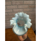 L.G. Wright Fenton Daisy & Fern Light Blue Opalescent Small Glass Pitcher VNTG