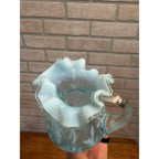 L.G. Wright Fenton Daisy & Fern Light Blue Opalescent Small Glass Pitcher VNTG