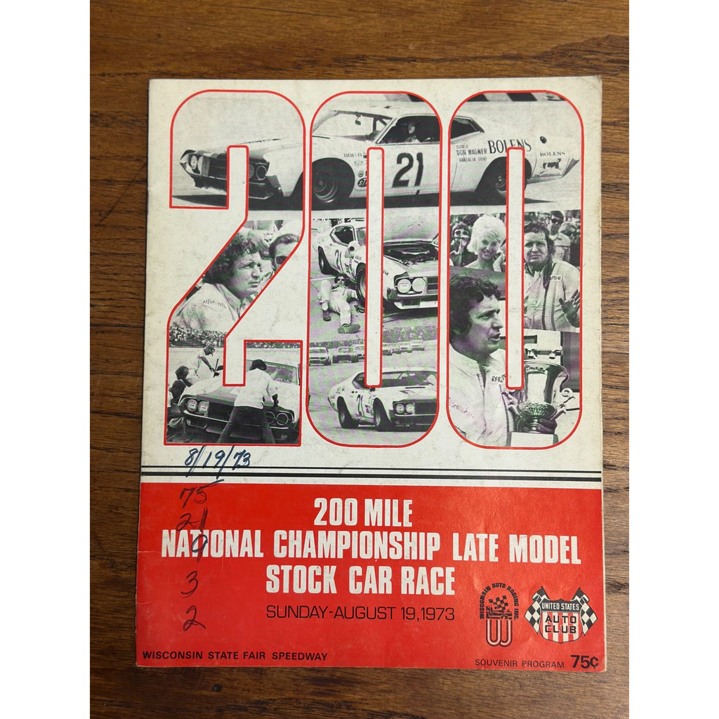 1973 Stock Car 200 Mile Race National Championship Souvenir Program Wisconsin