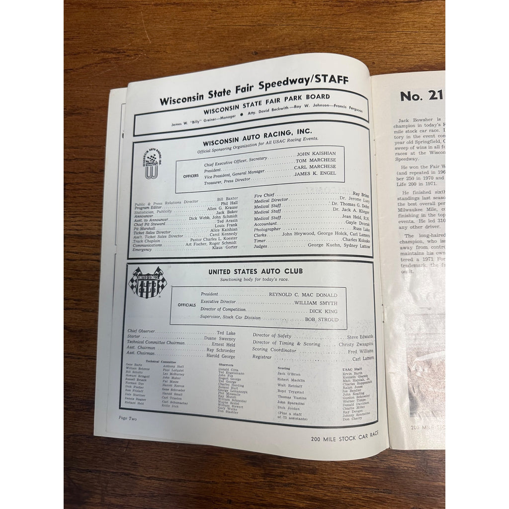 1973 Stock Car 200 Mile Race National Championship Souvenir Program Wisconsin
