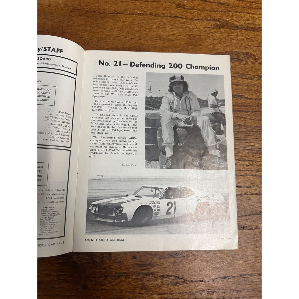 1973 Stock Car 200 Mile Race National Championship Souvenir Program Wisconsin