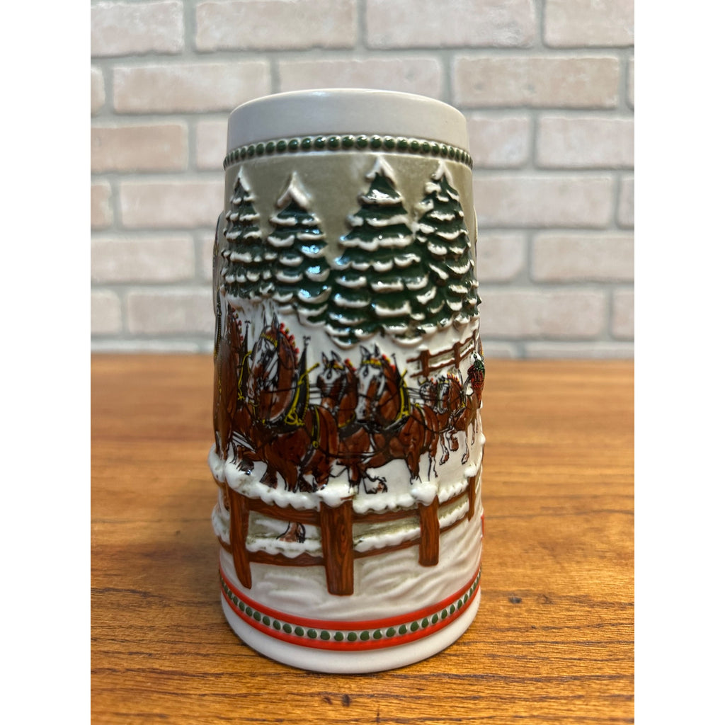 Vintage 1984 Budweiser Stein Clydesdales Holiday Beer Mug 3D Ceramarte Brazil