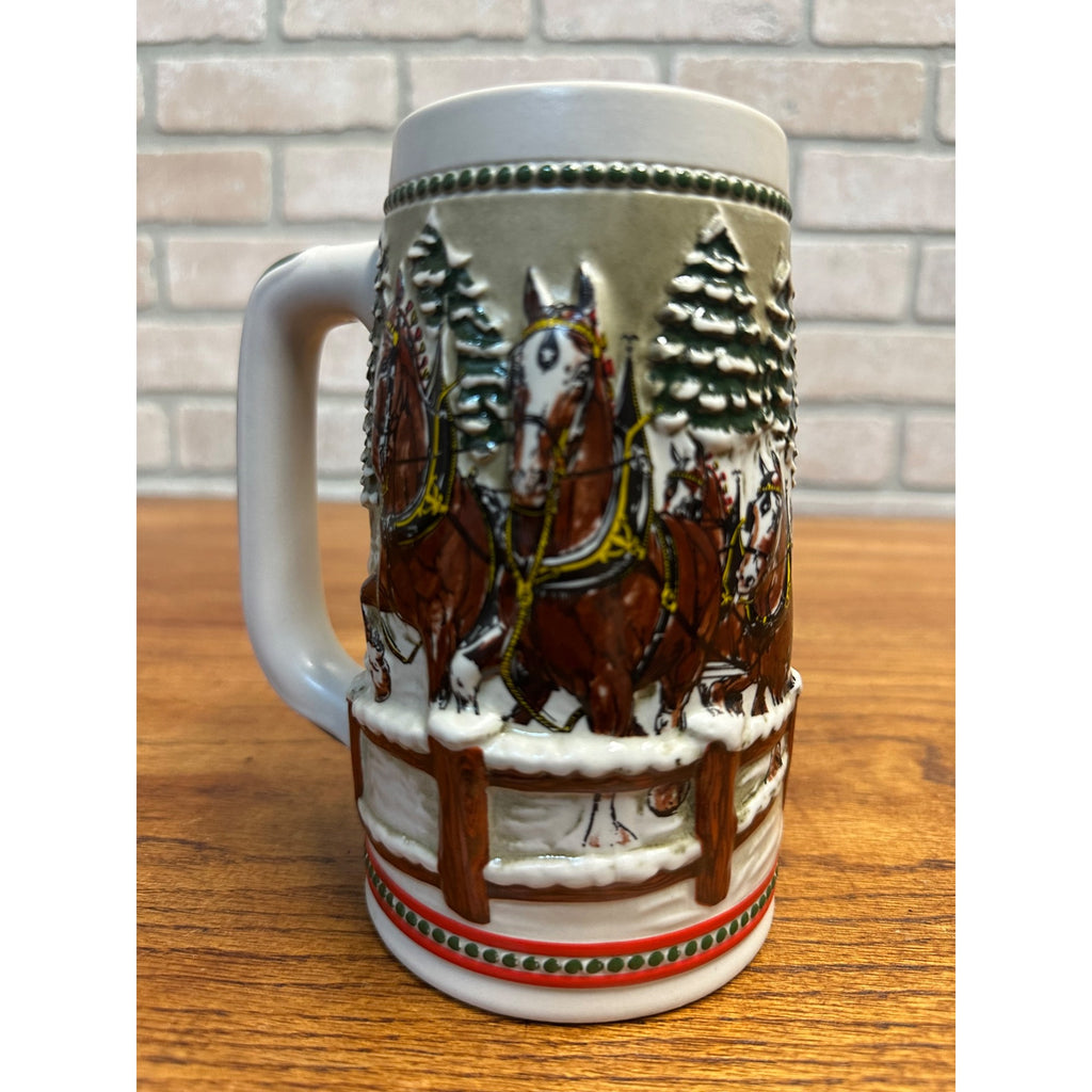 Vintage 1984 Budweiser Stein Clydesdales Holiday Beer Mug 3D Ceramarte Brazil