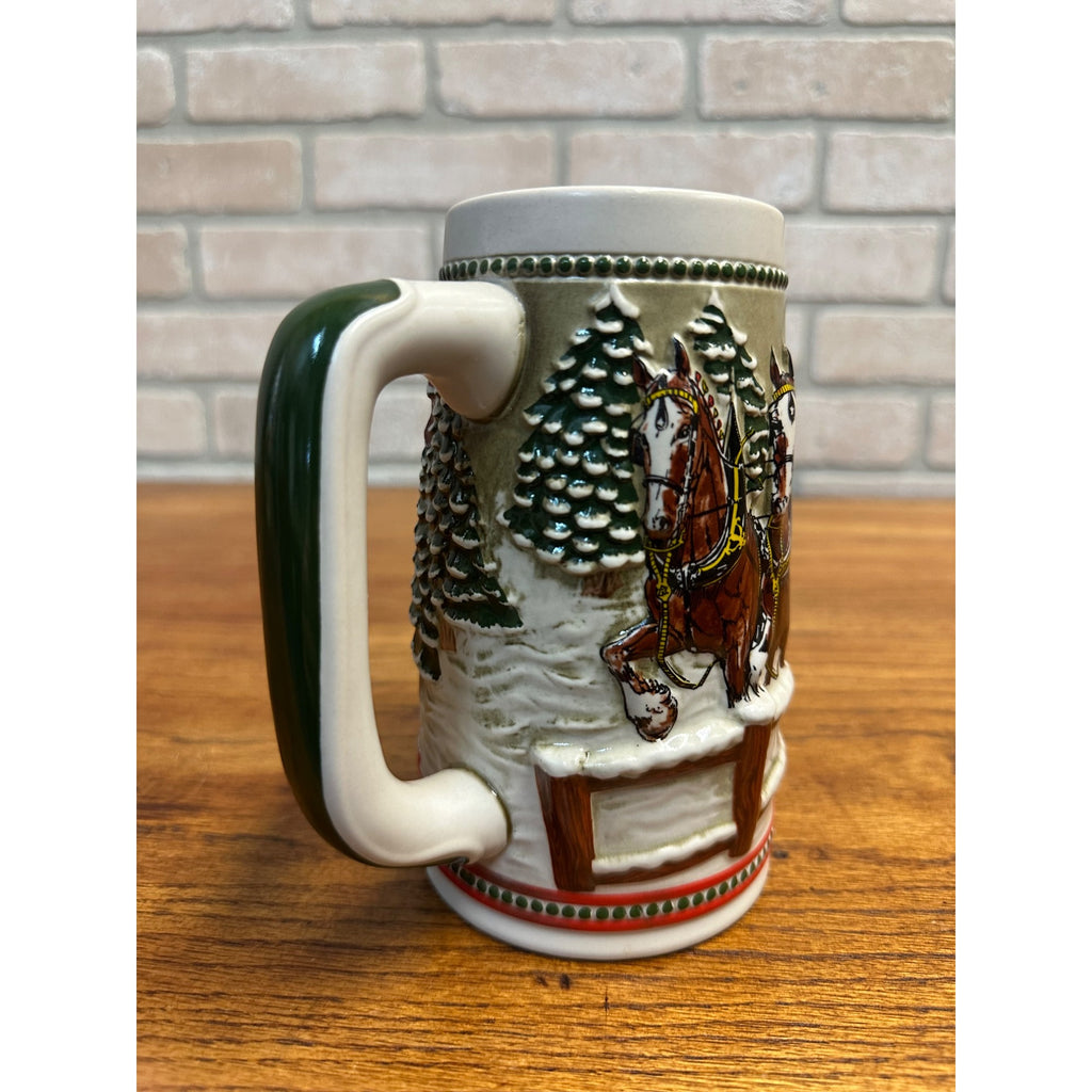 Vintage 1984 Budweiser Stein Clydesdales Holiday Beer Mug 3D Ceramarte Brazil