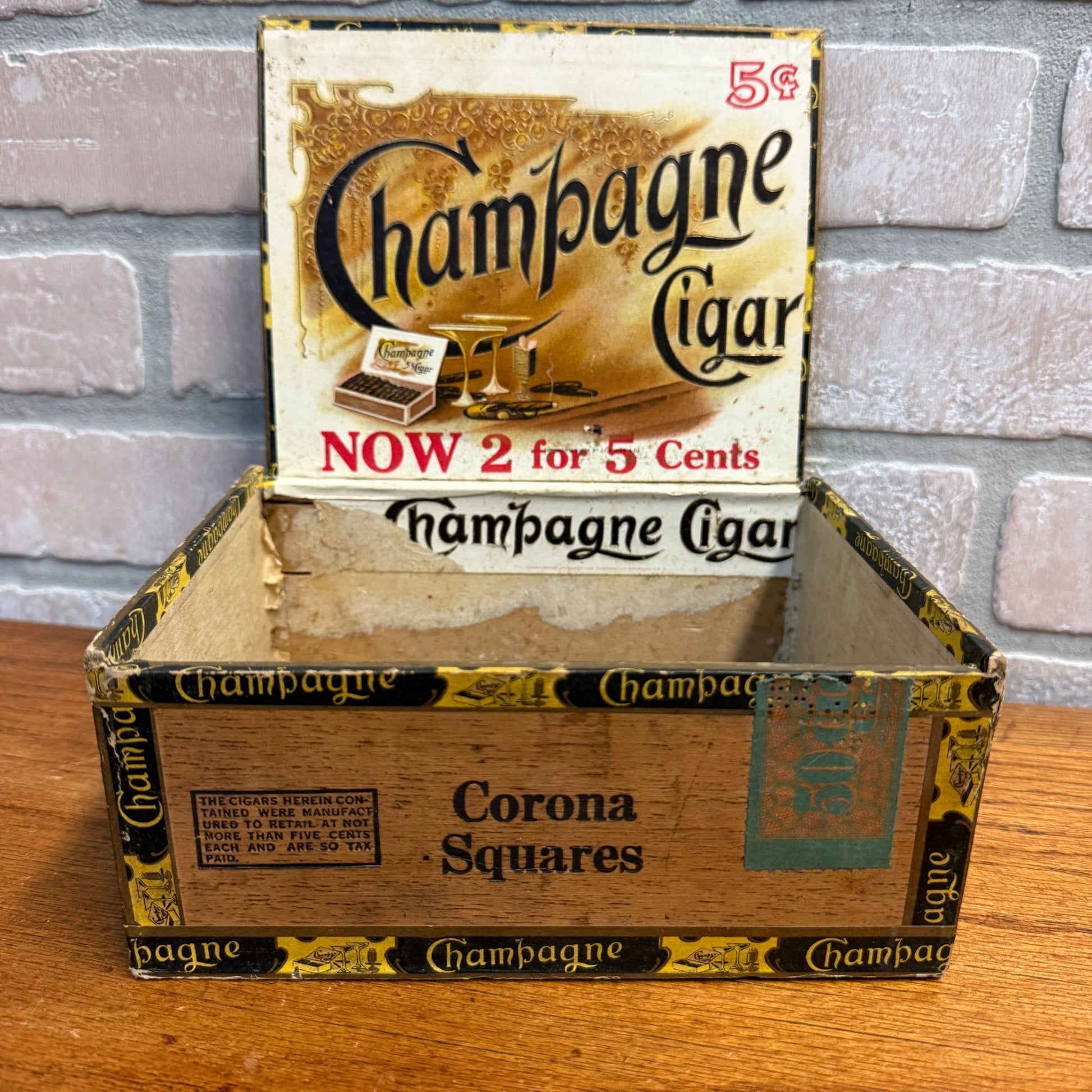 Vintage Champagne Cigar Wooden Box Advertising Display PA Tobacco Corona Squares