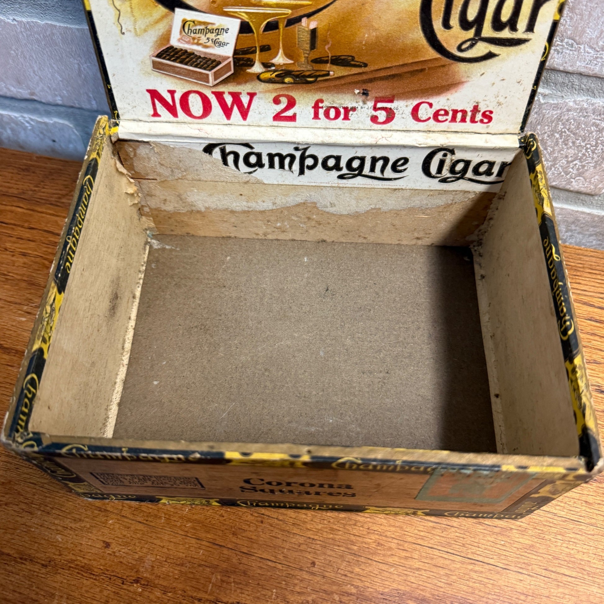 Vintage Champagne Cigar Wooden Box Advertising Display PA Tobacco Corona Squares