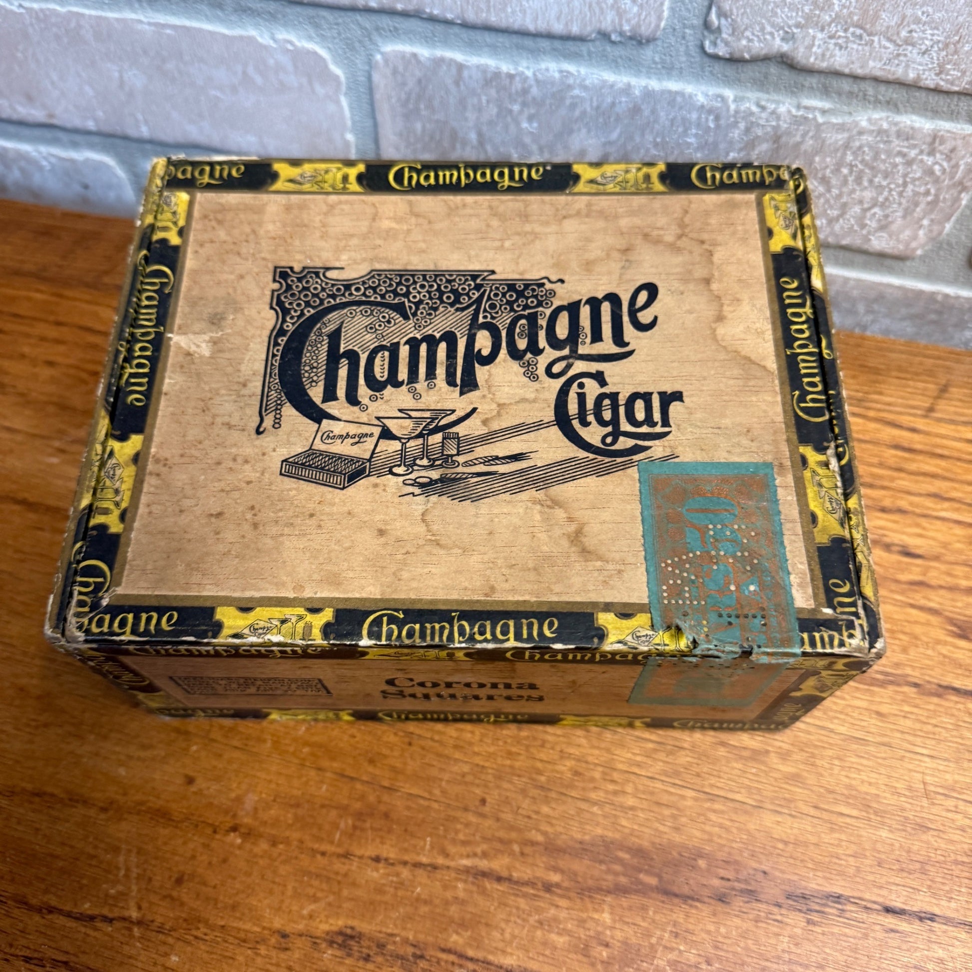 Vintage Champagne Cigar Wooden Box Advertising Display PA Tobacco Corona Squares